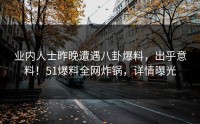 业内人士昨晚遭遇八卦爆料，出乎意料！51爆料全网炸锅，详情曝光